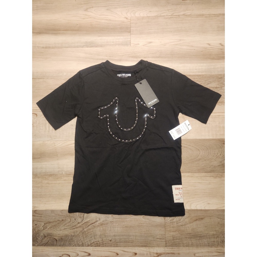 True Religion Shirt Black Horseshoe Kids 10/14 100% Cotton stud / rhinestone